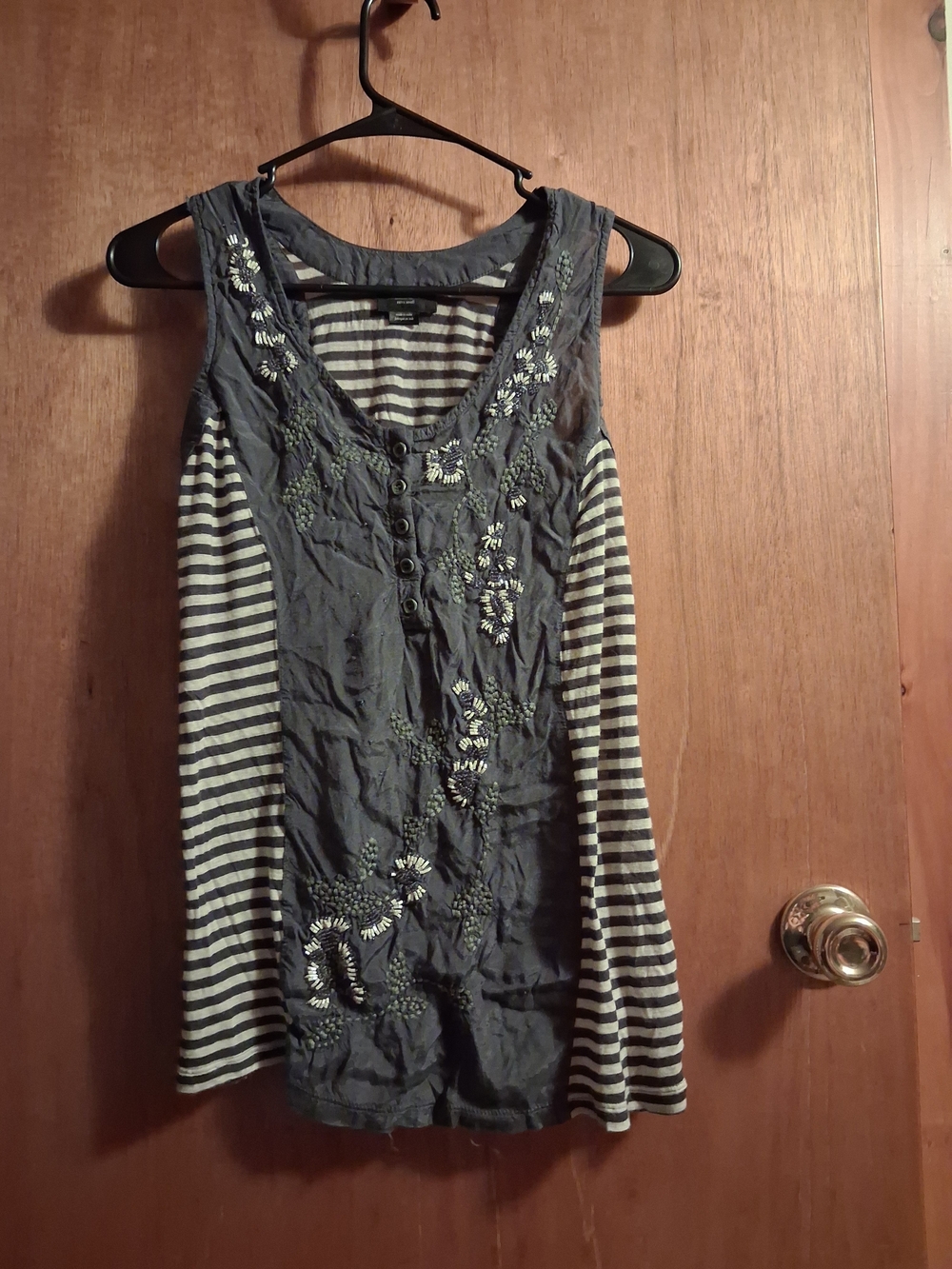 Deletta Gray Embroidered Striped Tank Top